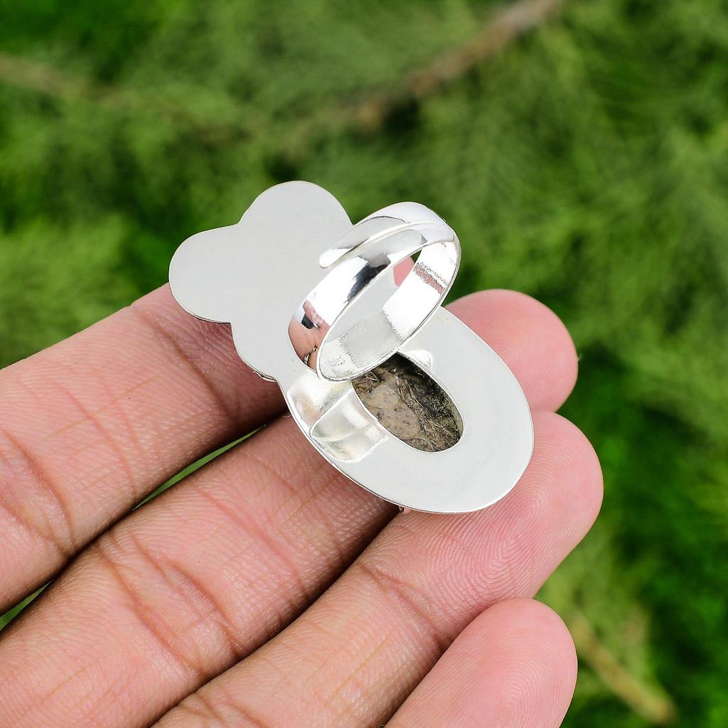 Natural Turritella Agate 925 Silver Multi Stone Flower Adjustable Ring For Girls