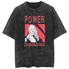 Chainsaw Man Power Blood Fiend Anime T Shirt 2026 Summer Vintage Washed Unisex Cotton Loose Fit Short Sleeve Streetwear Graphic