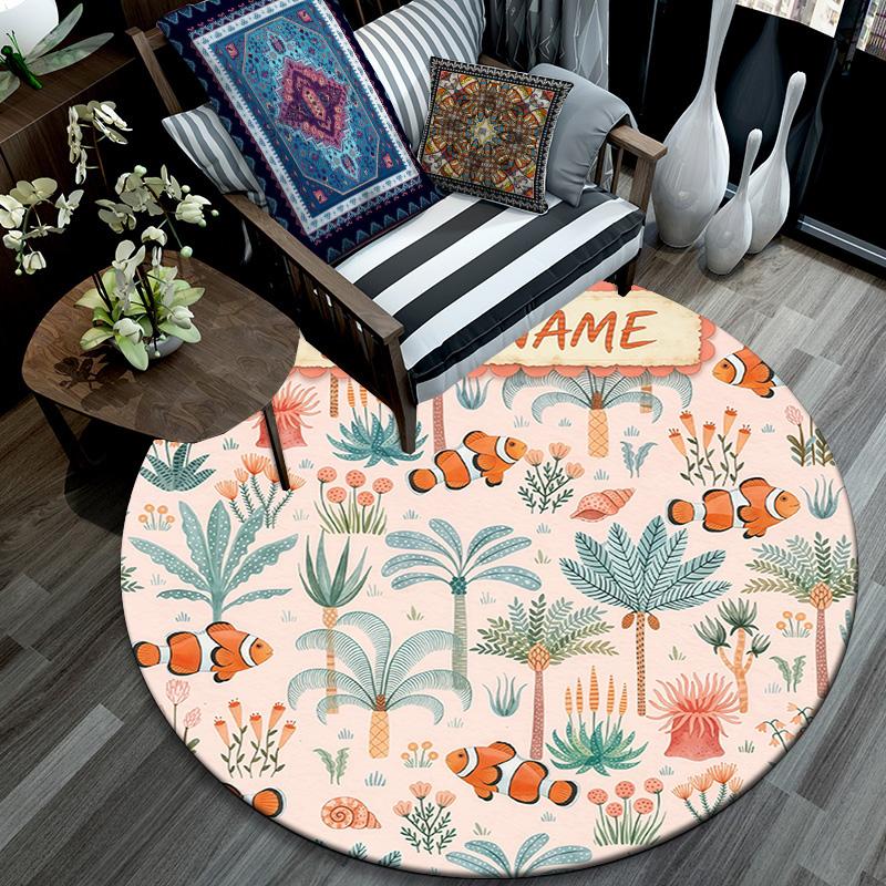 Custom Name Custom Wildlife Round Area Rug,Carpet Rug for Living Room Bedroom Sofa Playroom Decor,Non-slip Floor Mat