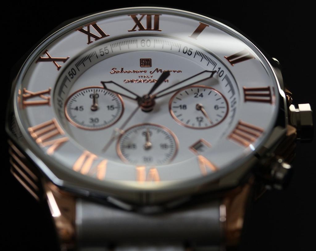 Часы-хронограф, водонепроницаемость до 10 АТМ, деловые, формальные, итальянская марка, ограниченная модель SM15104 x Pink [Salvatore Mara] мужские (Белое золото) [Элемент]