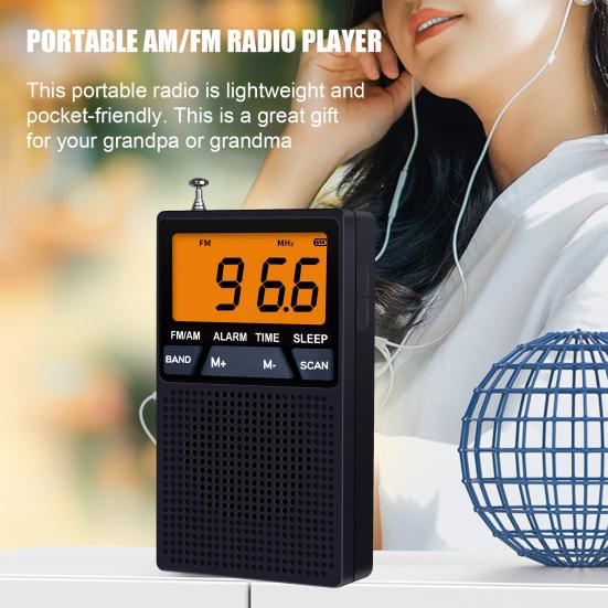 Portable AM/FM Radio Mini 2 Band Radio with Speaker Multipurpose Time Display