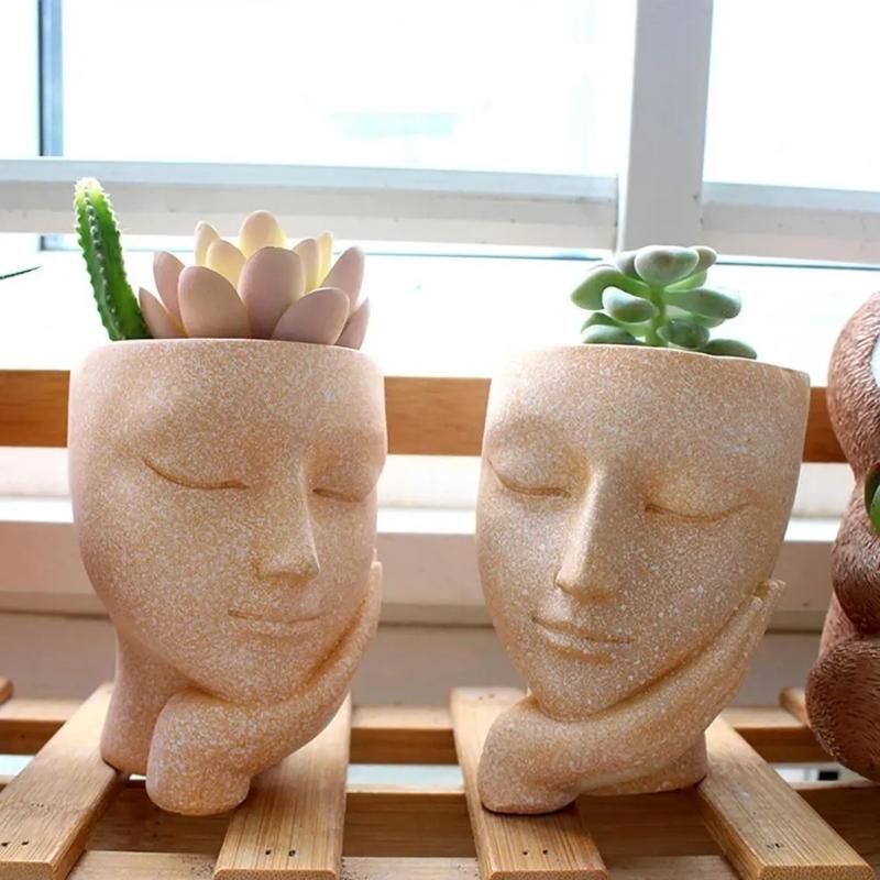 Коробки для хранения Форма из смолы DIY Девушка, держащая лицо Цветочный горшок Держатель для ручек Форма