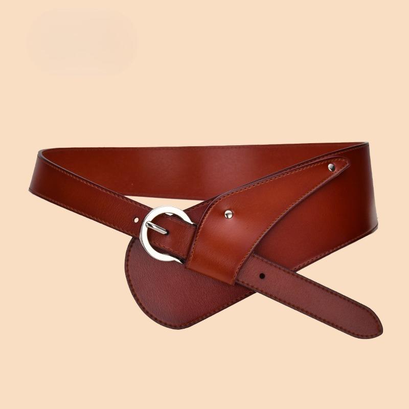 Genuine Leather Waist Seal Pin Buckle Women's Fashionable Versatile Coat Waist Tucked Waist Retro Belt European and American Style Belt Women