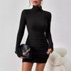 Autumn and Winter High Neck Slim-fit Pit Strip Solid Color Cover Buttock Dress Dress Women's Knit Dress