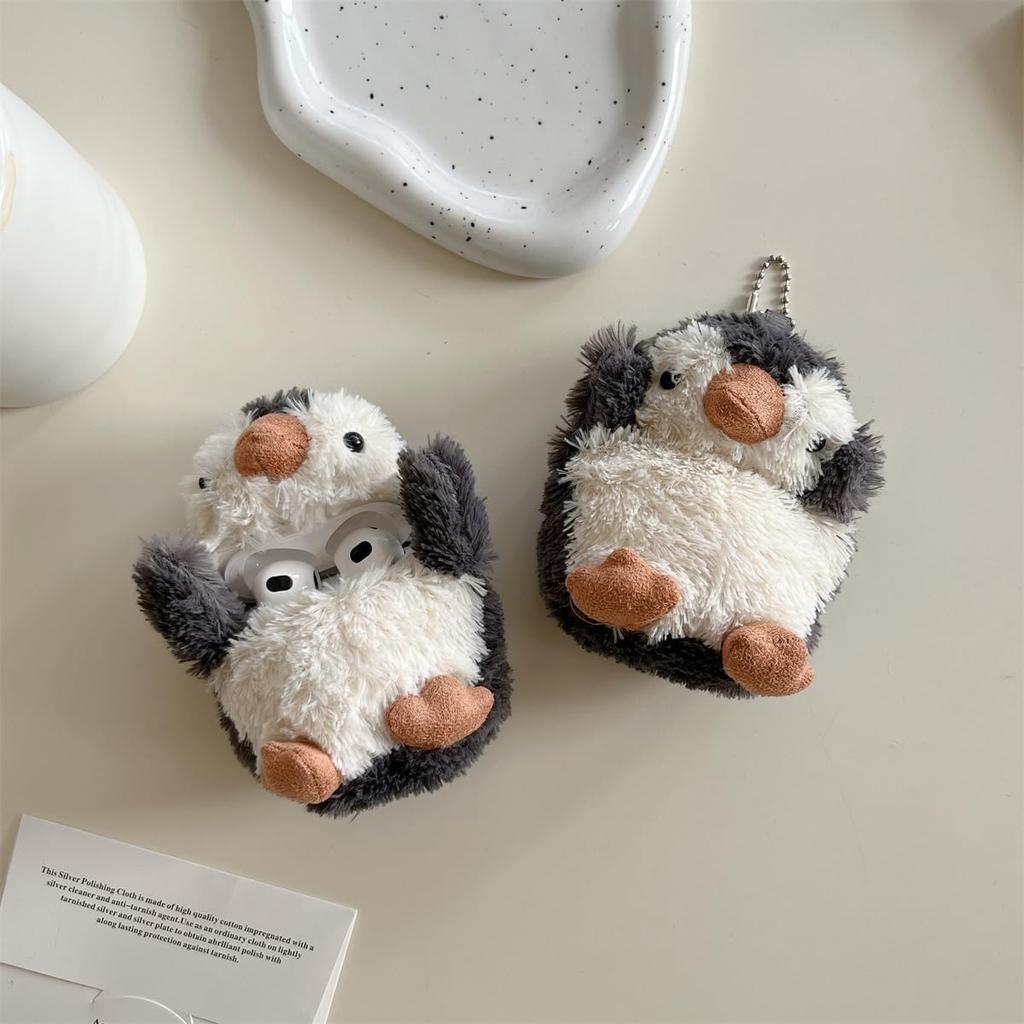 Plush Earbuds Case for AirPods 4th Generation,Funny Creative Cute Cartoon Fluffy Penguin Design Cover Compatible with AirPods 3 for Girls Boys Kids