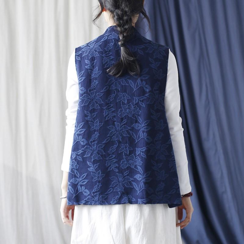 Johnature Женские винтажные жаккардовые темно-синие пуговицы в китайском стиле, осенние жилеты