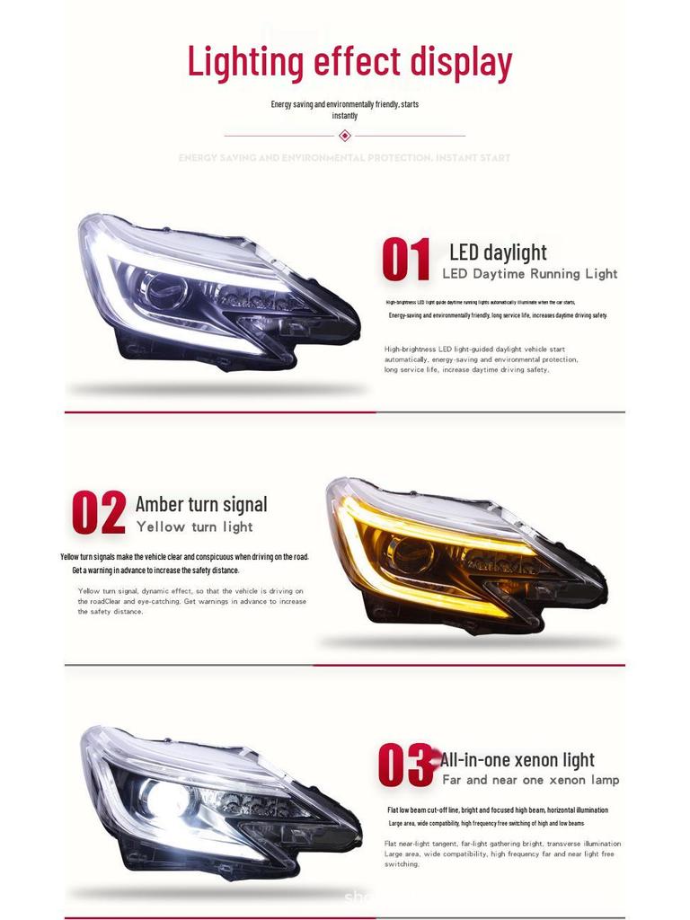 LED Headlight Assembly with Sequential Turn Signal for 13-19 Toyota Reiz, Japanese Version