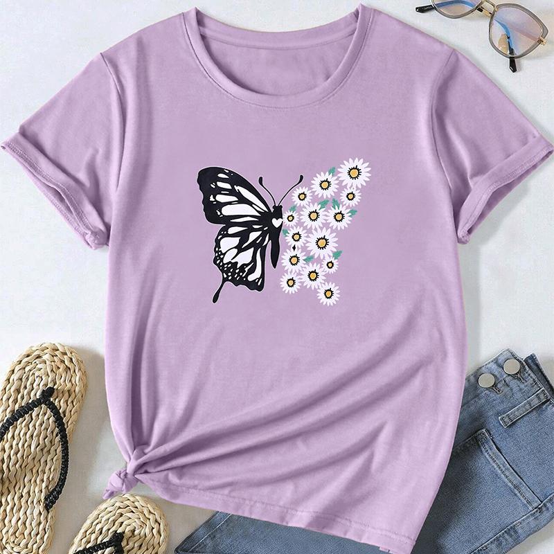 Fashion Women Animal Butterfly Print T Shirt Funny Casual O-neck Short Sleeves T-shirt Summer Female Tee Shirt