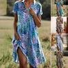 Женское платье в стиле бохо с цветочным принтом, летнее повседневное платье миди с V-образным вырезом и коротким рукавом, свободное платье-трапеция для пляжного отдыха