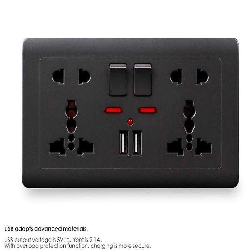 Стандартная USB-розетка ЕС, серая встроенная панель, 2,1 А, двойной USB-порт, переменный ток 110-250 В, британская настенная розетка, универсальная розетка с 5 отверстиями