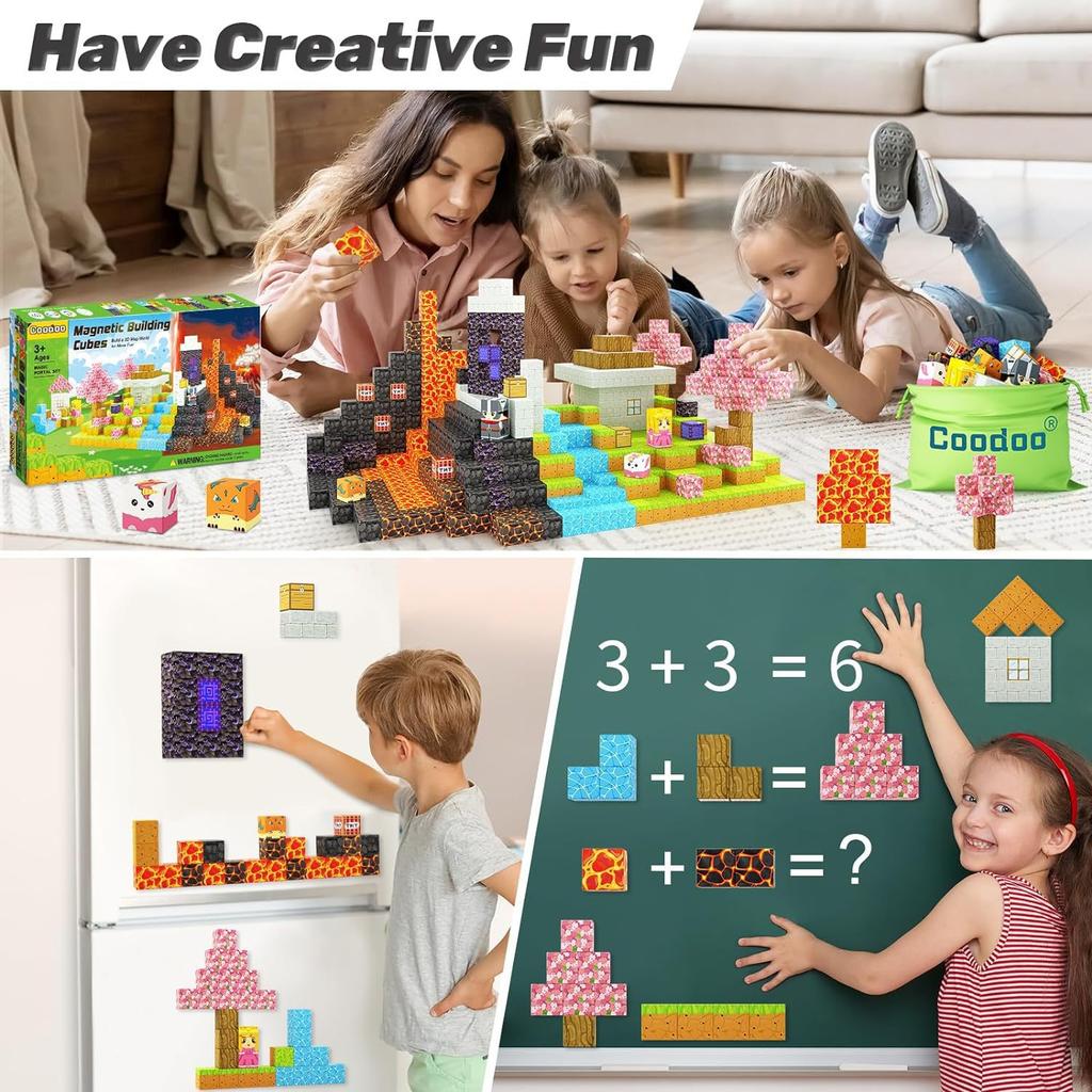 STEM Sensory Montessori Stacking Cubes Construction Set Magnetic Building Blocks Magnet Cube Mine Set Toys Birthday Gift