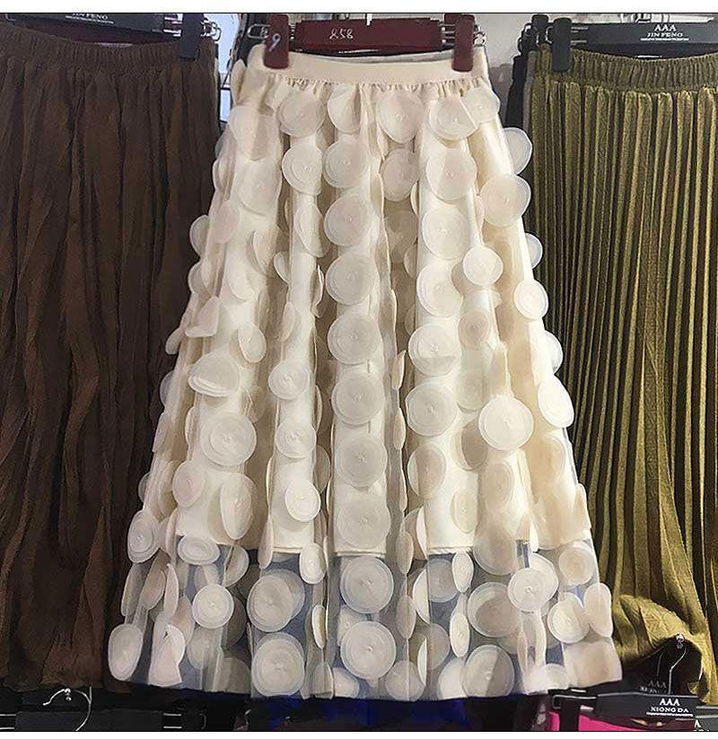 Women's European-Style Black Midi Skirt - 2025 High-End Mesh A-Line Umbrella Design