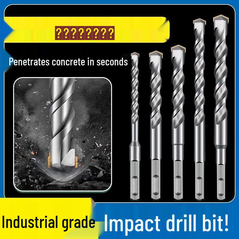 Extended Rotary Hammer Drill Bit Set for Concrete, Stone, and Brick Walls - Alloy, Square & Round Shanks