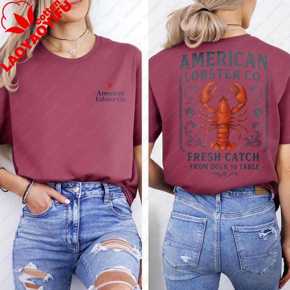 American Lobster Co Fresh Catch Tshirt Casual Summer Cotton Short Sleeve Oneck Fashion Beach Clothing Unisex Daily Life Tops