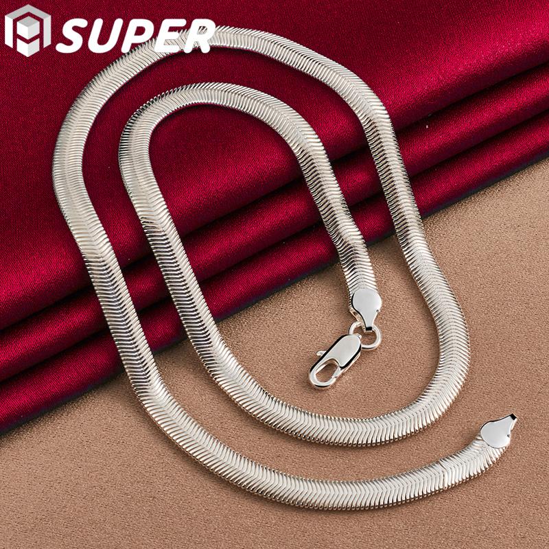 925 Sterling Silver 16/18/20/22/24 Inch 6mm Flat Snake Chain Necklace Jewelry