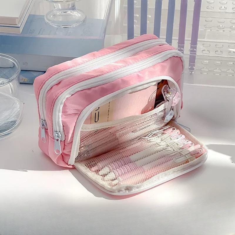Girl Large Capacity Aesthetic Pencil Bag School Case Pen Holder Cute Stationery Simple Style Zipper Pencil Pouch School Supplies