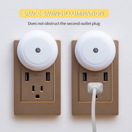 LED Night Lamp Super Bright Auto On/Off Energy Saving Plug And Play Flicker Free Illumination ABS Light Sensor Control Round LED Lamp Home Supplies