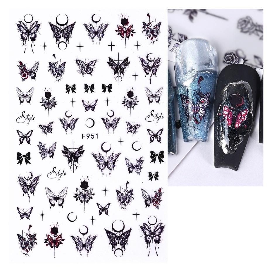 Nail Sticker 3D Liner Dark Butterfly Skull Flower Transfer Beautiful Decals Decoration Nail Art Accessories DIY Design