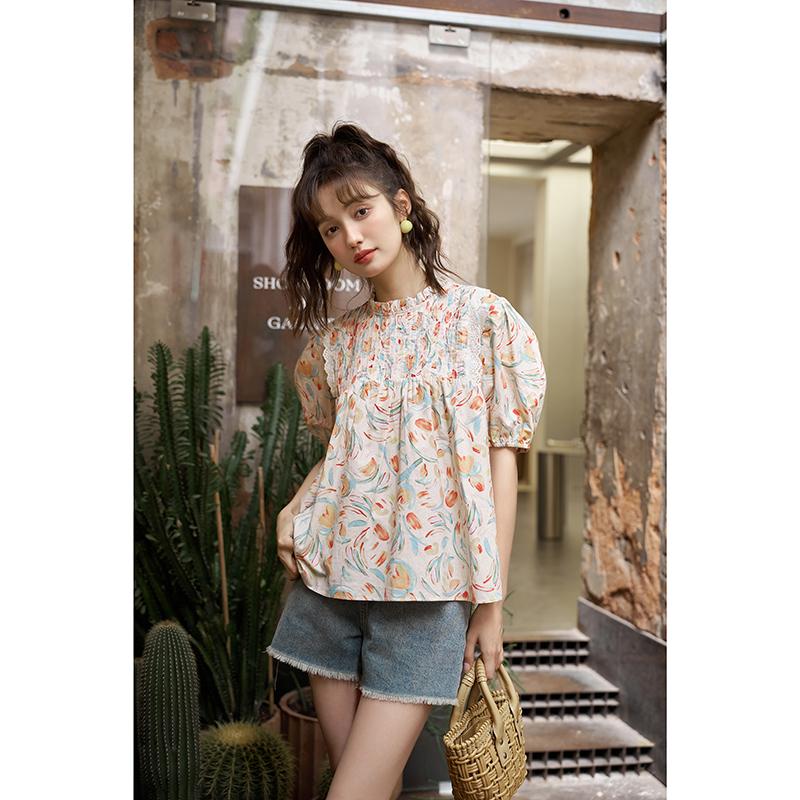 Mishow Женская блузка, лето 2023, с пышными рукавами и цветочным принтом, с круглым вырезом, свободные повседневные модные милые пуловеры, топы MXC37X0034