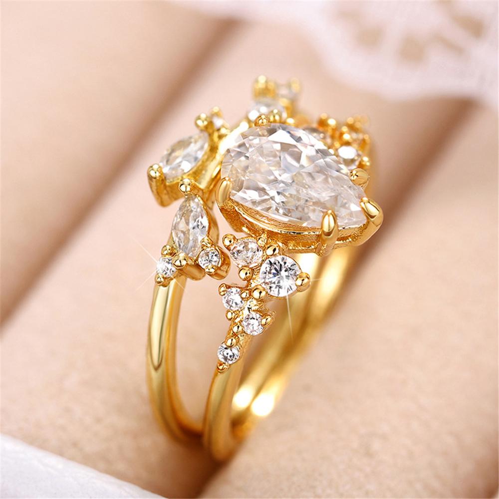 2 шт. Женский комплект колец с каплями воды из белого циркония золотого цвета, свадебные кольца, ювелирные изделия для вечеринок для женщин