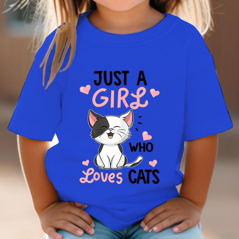 Just A Girl Who Loves Cats Tshirt Girls Harajuku Animal Summer Fashion Kids Clothes Funny Graphic Cute Cat Lover Streetwear
