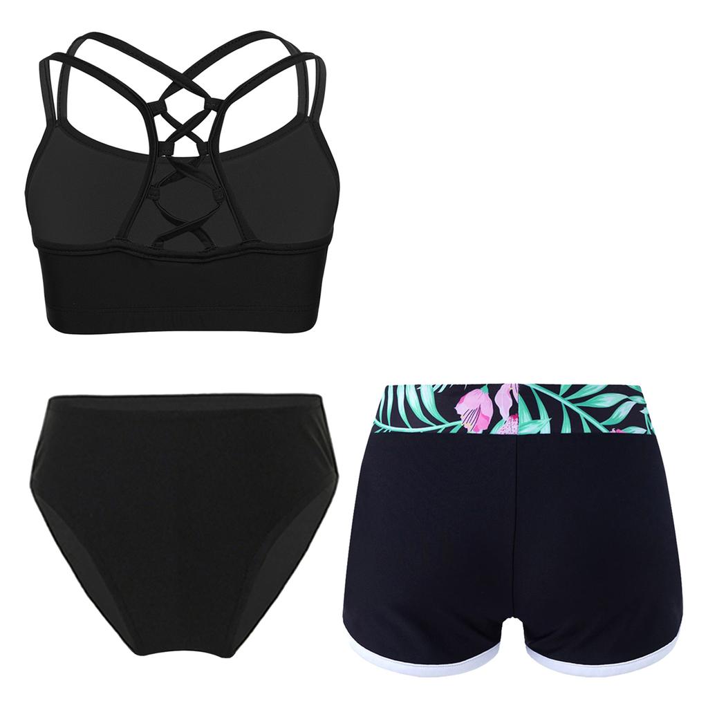 Girls 2 Piece Swim Set Strappy Back Crop Top Elastic Briefs Swim Shorts Beach Pool Sun Outfit