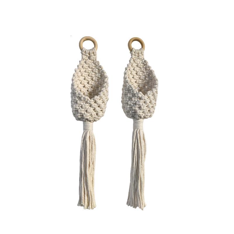 Cotton Rope Woven Hanging Basket with Wood Ring and Tassels for Plants