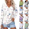 Women's Fashion Casual Long Sleeve Floral Print V-Neck Button Top