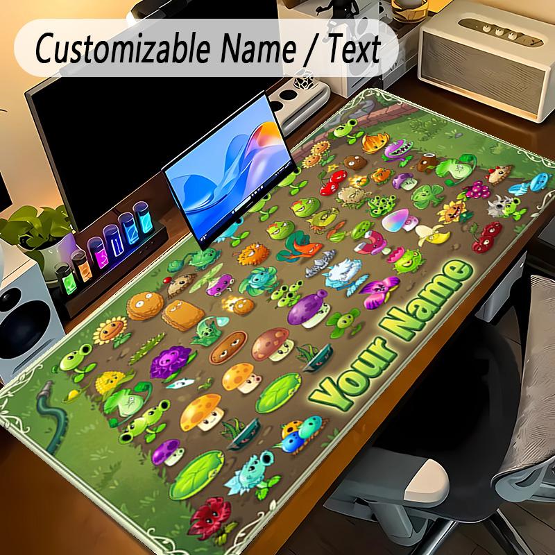 Large Mouse PadPlants vs. Zombie Custom Name Text Personalized Desk Mat Non Slip Gaming Pad