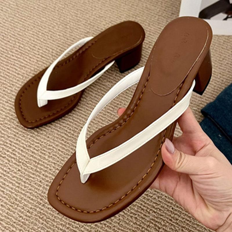 Fashion Footwear Round Heels Slippers Shoes For Women Flip Flops Summer Beach Female Fashion Shallow Ladies Heels Slides Slippers Shoes