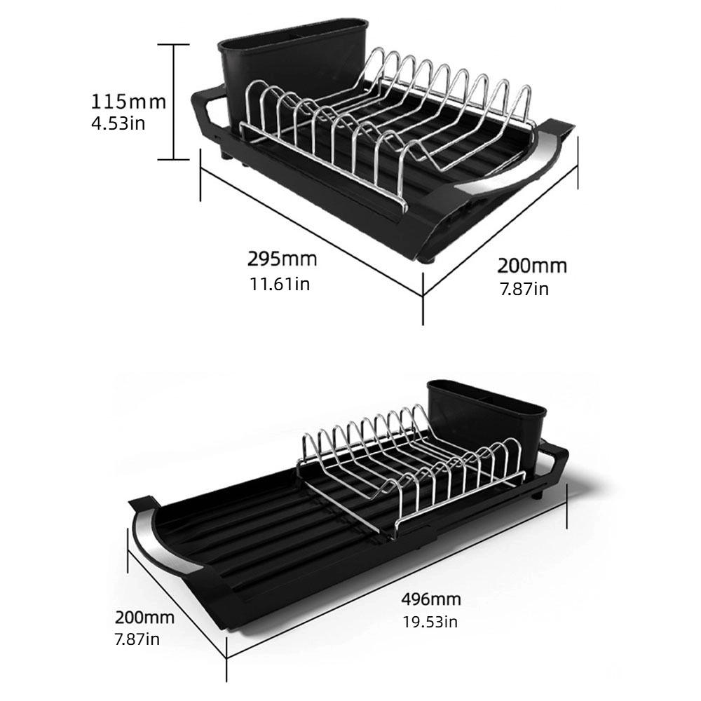 Extendable Dish Drying Rack Space Saving Large Capacity Draining Tray Hollow Design Dinnerware Organizer Utensil Storage Holder