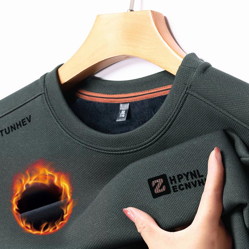 Winter New Round Neck Long Sleeve T-shirt Korean Version of The Trend Fashion Middle-aged Plus Velvet Casual Base Coat