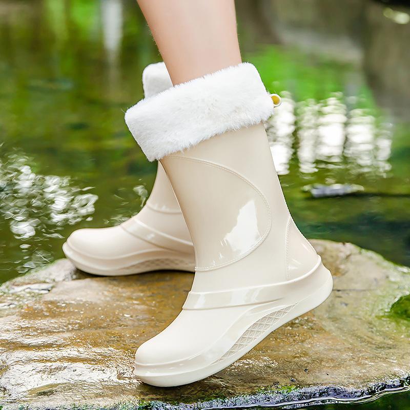 Модные женские модные сапоги средней длины, резиновые, водонепроницаемые, нескользящие, резиновые сапоги, для работы на открытом воздухе, хлопковые, водонепроницаемые, кухонные сапоги