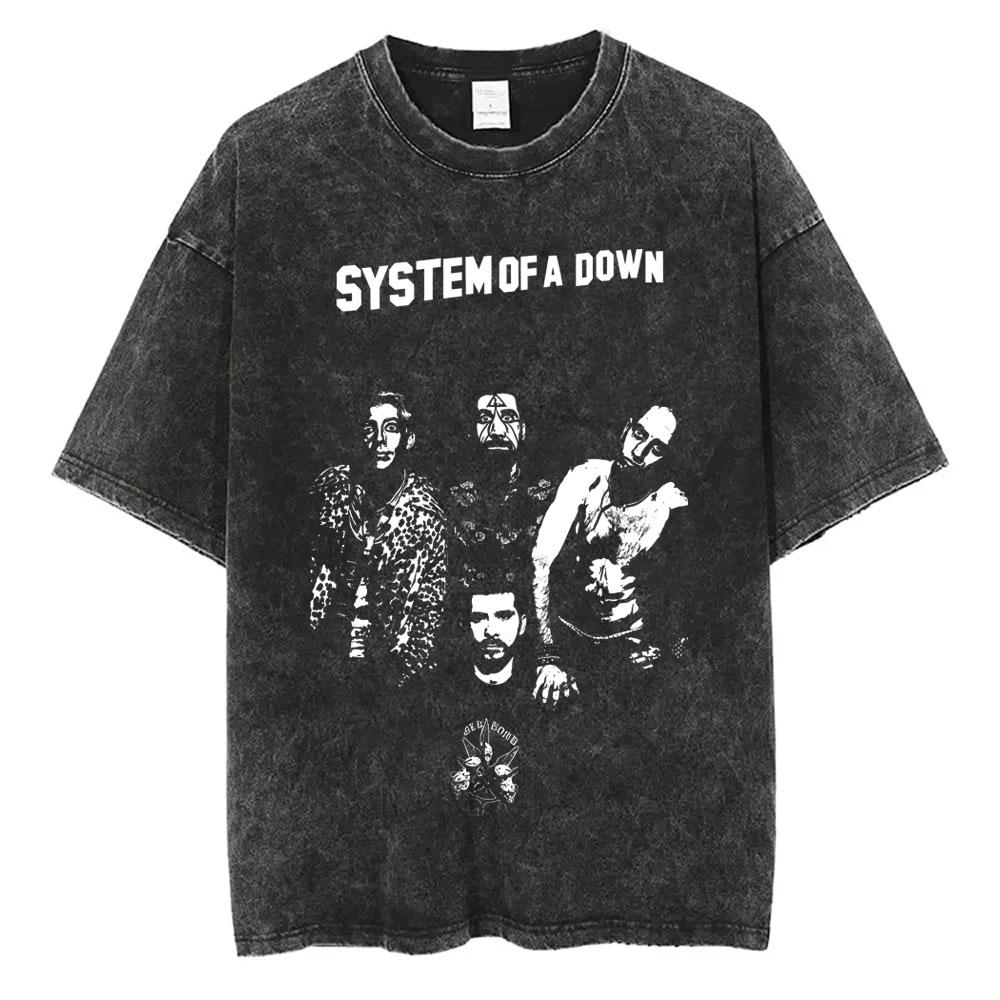 Винтажная футболка с графикой System of A Down, мужская готическая футболка оверсайз, мужская футболка 90-х, альтернативный метал, рок-группа