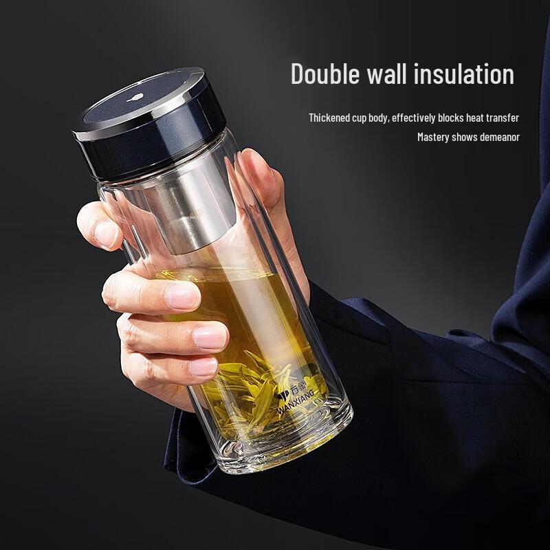 Wanxiang Double-Wall Insulated Glass Portable Water Bottle