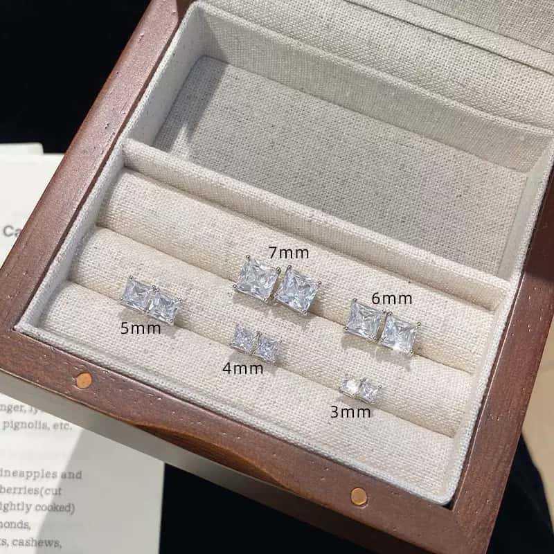 925 Sterling Silver Square Stud Earrings For Women, Sparkling Cubic Zirconia Minimalist Earrings, Hypoallergenic Silver Jewelry
