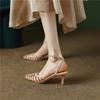 Nude Pointed Sandals Women's Summer Niche Design Sense High-end Soft Leather One-word Buckle Foot Roman High Heels