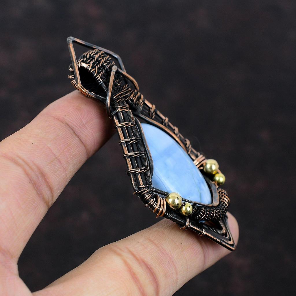 Подвеска Owyhee Blue Opal, подвеска с медной проволокой, высококачественные ювелирные изделия с драгоценными камнями, подвеска ручной работы, обмотанная медной проволокой, подарок для женщин