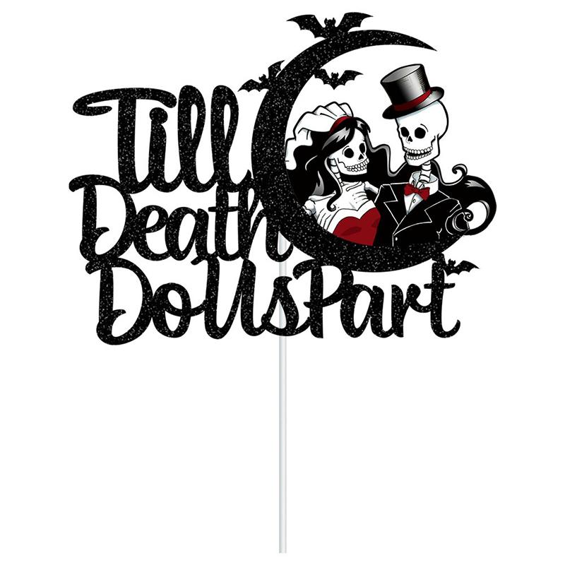 Свадебные принадлежности на тему Хэллоуина Черный блестящий баннер «Пока смерть не разлучит нас» Топпер для торта «Пока смерть не разлучит нас»