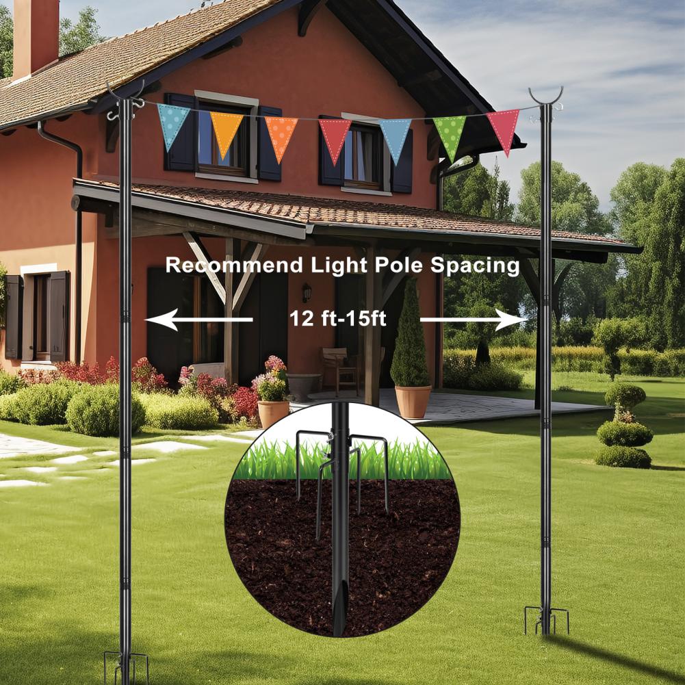 4 Pcs String Light Hook Poles Stakes with Stability 5-Pronged Base Support Bracket Patio Banner Lantern Hanging Stand Poles