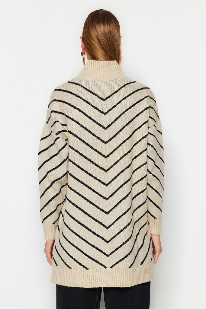 Женский модный стильный свитер в хиджабе, полосатый трикотаж с высоким воротником, свитер