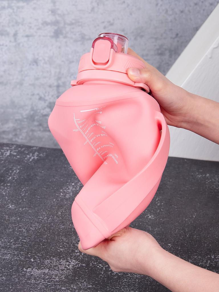 64oz/2L Large Capacity Silicone Water Bottles Collapsible Water Bottle with Handle & Straw Travel Gym Camping Hiking Sports Cup