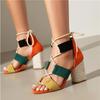 FOREADA Women Ankle Strap Sandals Round Toe Thick High Heels Cross Strap Mixed Colors Sexy Ladies Fashion Shoes Summer Orange 43