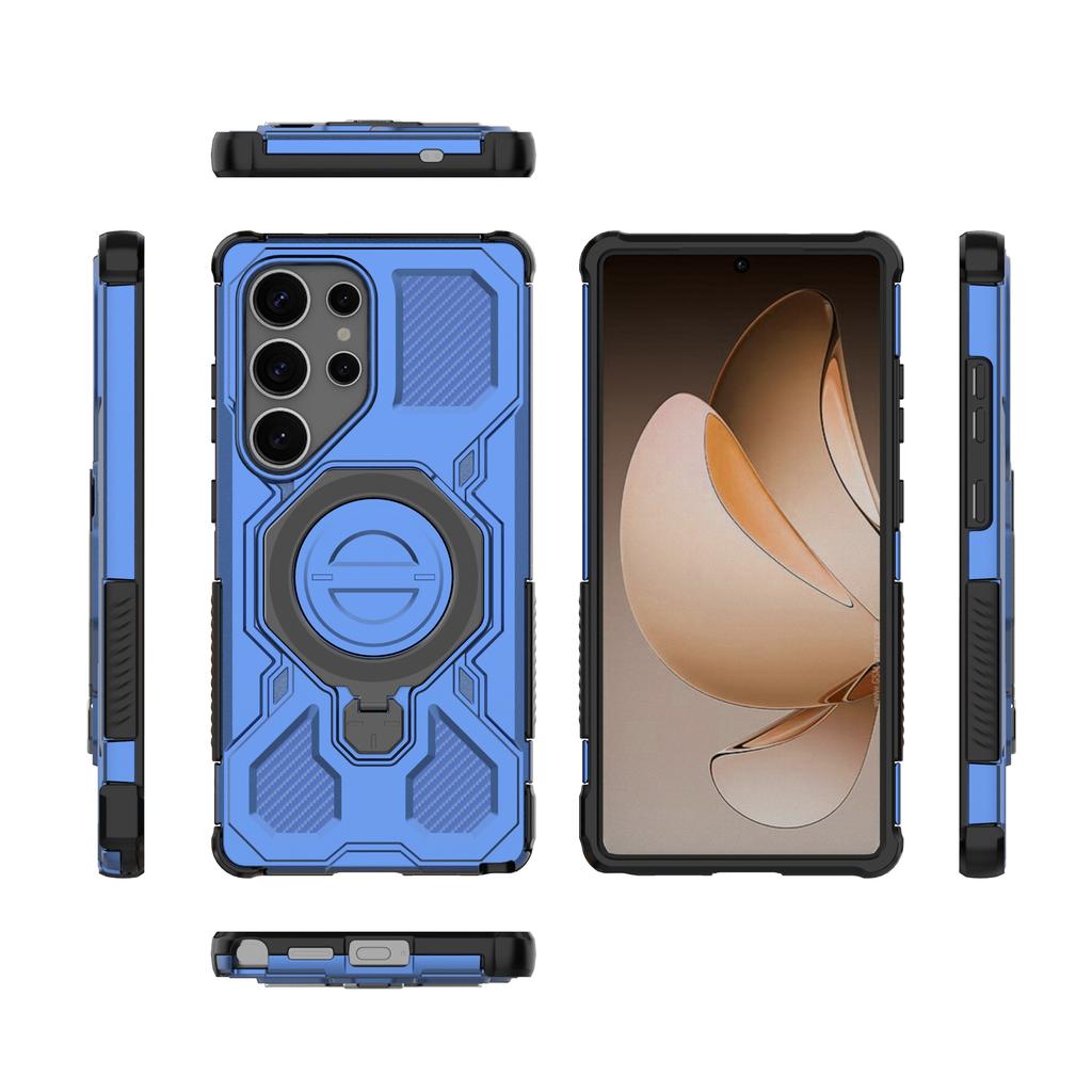 Магнитный чехол для Samsung Galaxy S25 Ultra с вращающейся металлической подставкой, задняя крышка для телефона из ПК+ТПУ