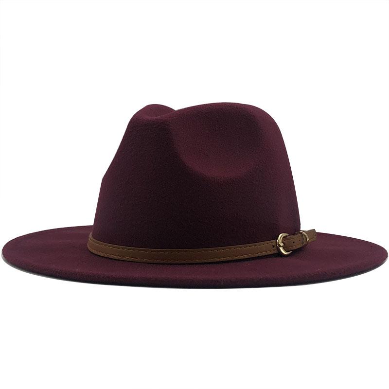 Новая женская и мужская шерстяная шляпа-федора с кожаной лентой, джентльменская элегантная женская кепка зима-осень с широкими полями, джазовая церковная панама-сомбреро