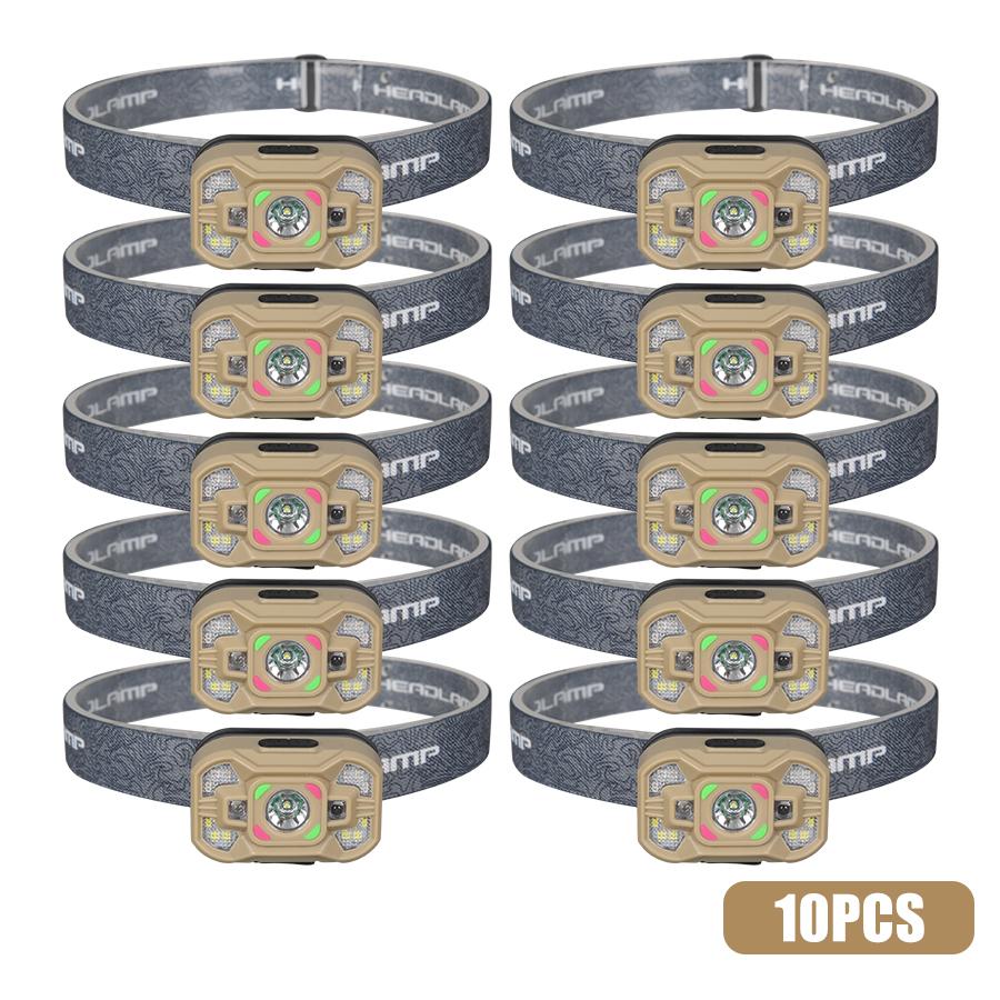 Светодиодные налобные фонари с датчиками для наружного использования, перезаряжаемые через USB, с 4 режимами аварийного рабочего освещения, водонепроницаемый налобный фонарь для кемпинга