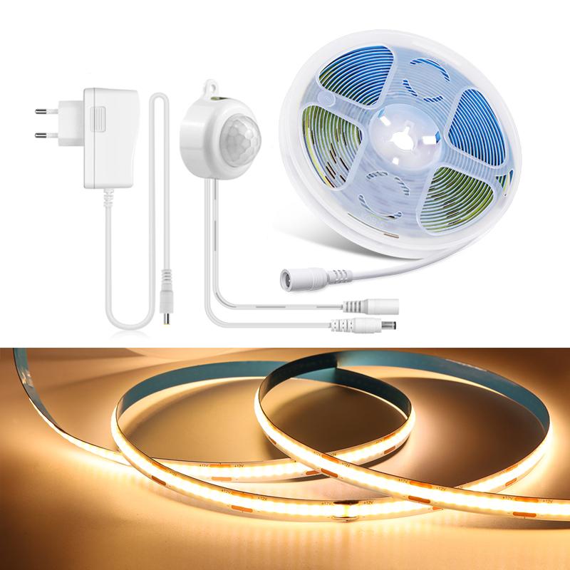 PIR Motion Sensor Bedside Decor Lamp COB LED 12V COB Led Strip Tiras De Luces Led Christmas Lights Ribbon Rope Light Bathroom