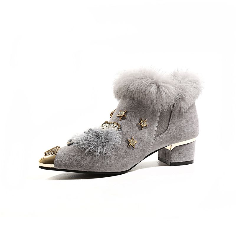 Winter New Padded Fox Head Lazy Hairy Shoes Women Thick with Short Boots
