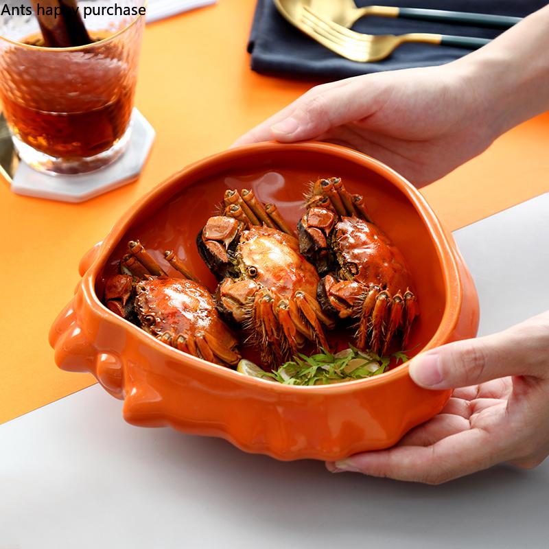 Crab Bowl Dinner Plate Ceramic Plate Dessert Bowls Hotel Restaurant Decorative Tableware Seasoning Dish Snack Bowls Salad Bowl