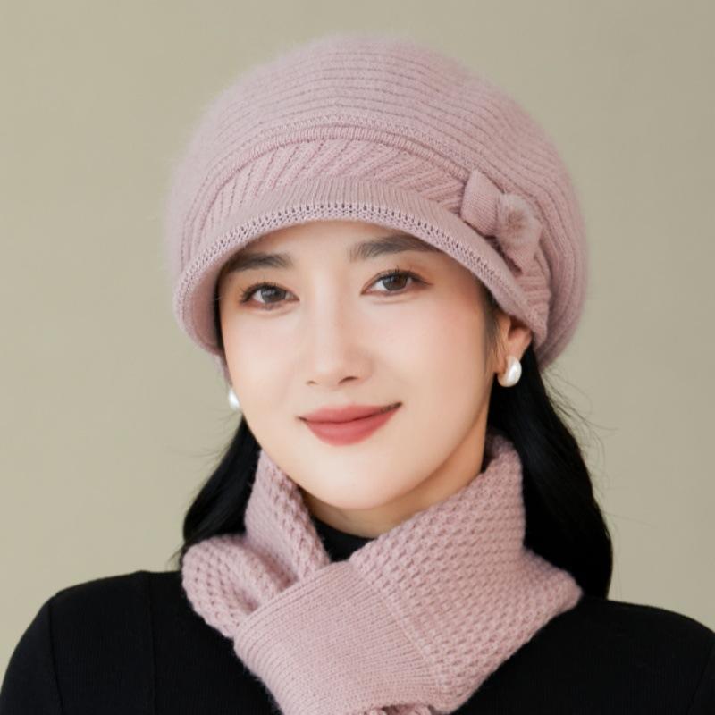 New Women's Autumn and Winter Faux Rabbit Fur Cap with Fleece Ear Protectors To Keep Warm Outdoor Knitted Wool Cap